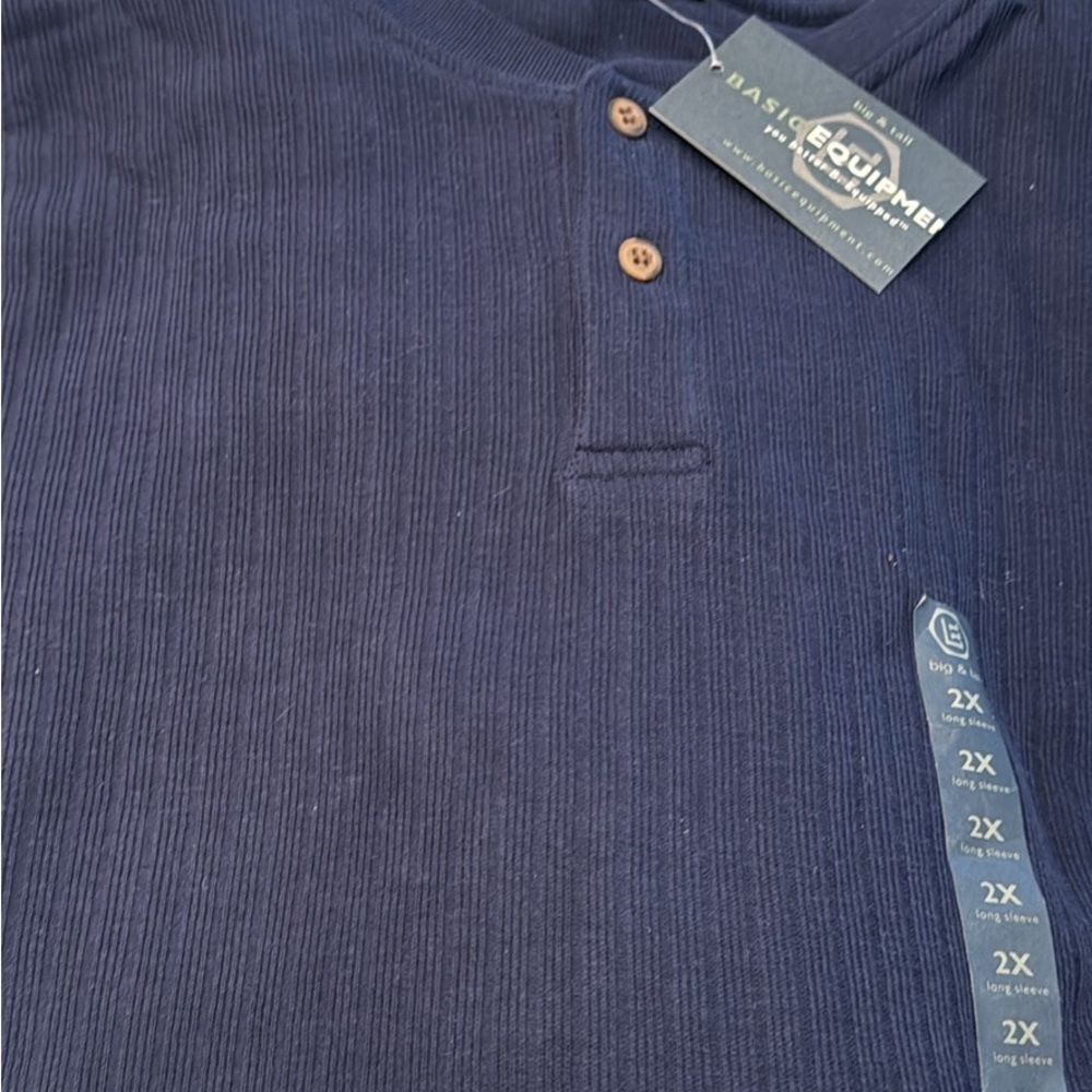 New NWT basic Equipment Navy Blue Ribbed Button-Up Shirt long sleeve